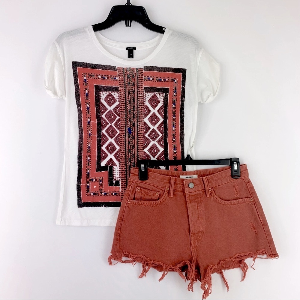 BUNDLE GRLFRND Cindy Cut Off Shorts In Spice and Jcrew Bohemian White Tee